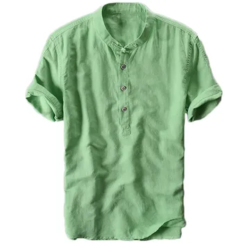 

Free shipping summer Linen men t shirts big stand neck t shirt Chinese style fat guy plus size men's short-sleeve T-shirt M-4XL