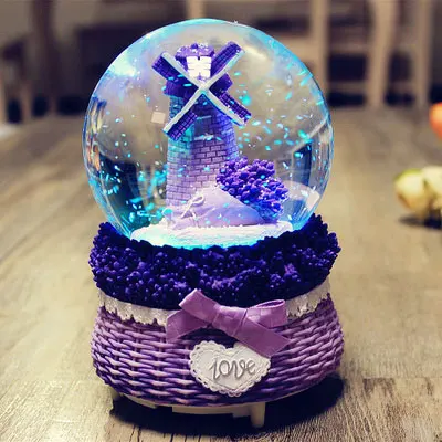 

12*9CM Dutch Windmill Snow Globe Glass Crystal Ball Music Box Craft Home Desktop Decoration Wedding Christmas New Year Gifts