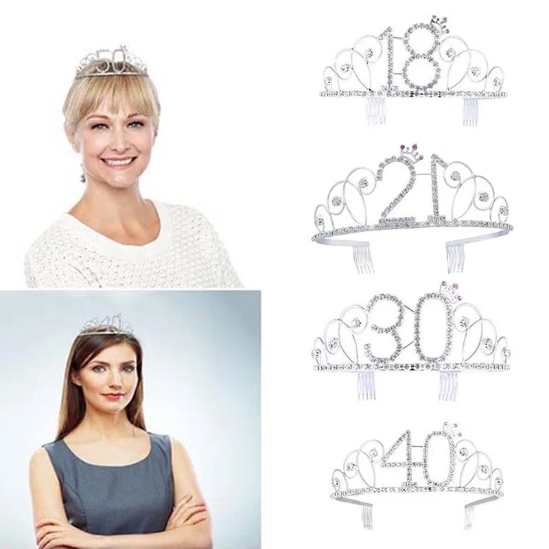 Фототиара на годовщину модель 18 20 30 40 блестящая Тиара для дня рождения TT @