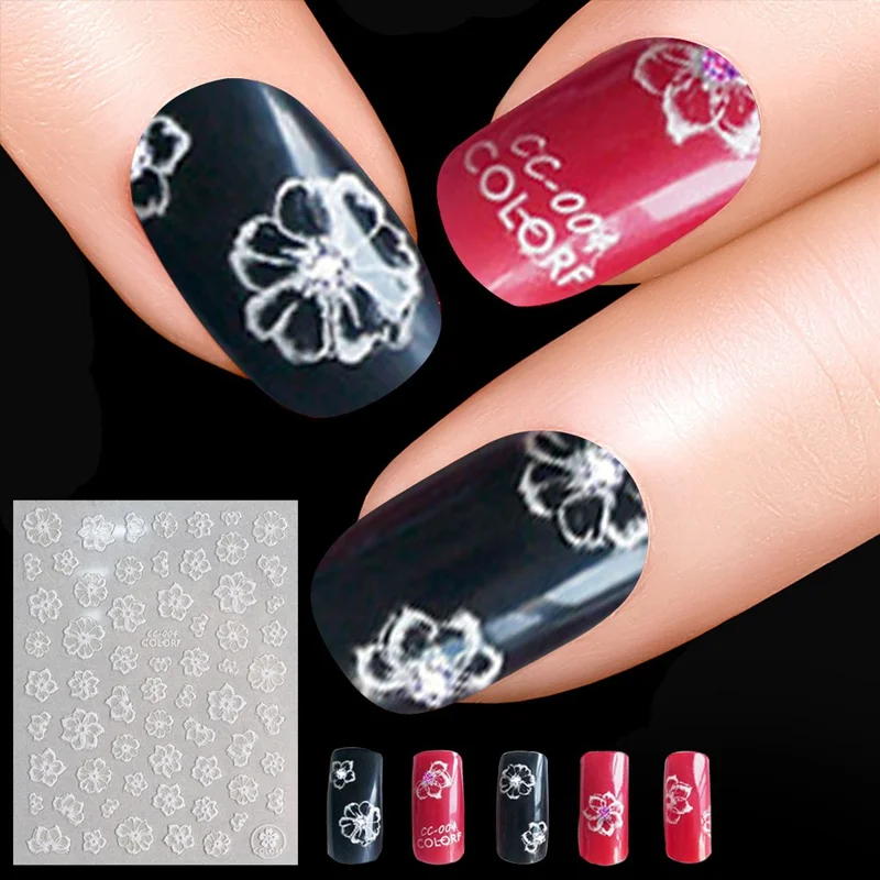 1 sheet Flower Nail Art Stickers White Lace Nail Sticker Acrylic Flower