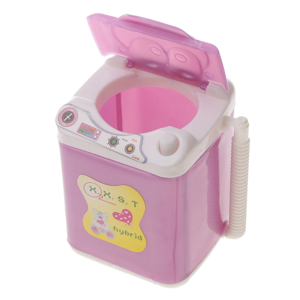 Dollhouse Miniature Furniture Plastic Pink Mini Washing Machine Toy for Barbie Dolls Doll House