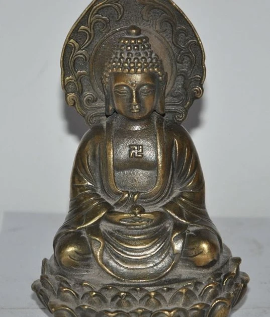 

5" chinese buddha bronze seat lotus sakyamuni Medicine Buddha Tathagata statue