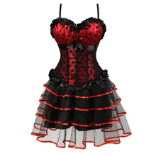 Corsé burlesco Vestidos Bustier falda Tutu conjunto de encaje gótico victoriano corsé sin tirantes Lolita Vintage Coaplay traje rojo