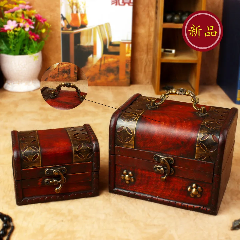 

European vintage storage box wooden jewelry bronze piece jewelry piece can change the desktop storage box lock