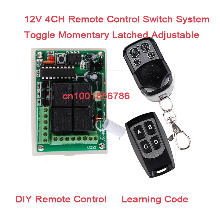 

DIY! 12V 4CH(Channel) Wireless Remote Control System Receiver &2Transmitters Working Way is adjustable 433Mhz/315Mhz 4 Relay