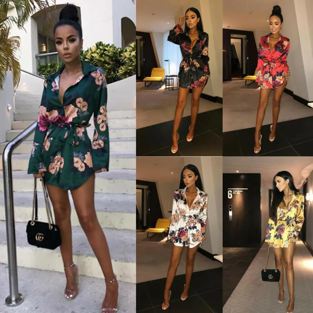 

Sexy Women Summer Floral Bodycon Tops Long Blouse Long Sleeve V Neck Sexy Loose Beach Party Daily Evening Ladies Blouse Shirts