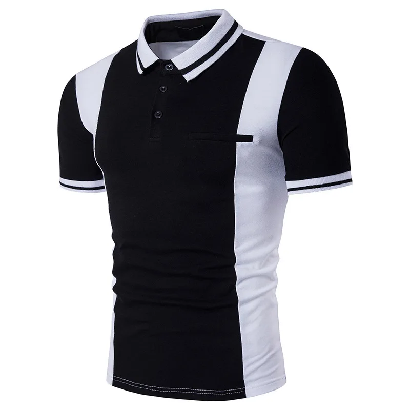 Black And White Patchwork Contrast Color Men's Summer Polo Shirt 2018 ...