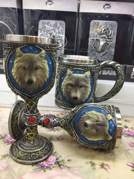 

Stainless Steel Gothic Halloween Party Drinking Goblet 3D Wolf Head Personality Mugs Wine Whiskey Cup Creative Water Cup