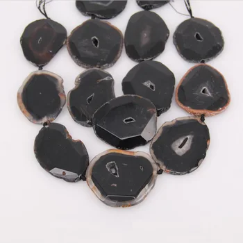 

7PCS Strand,Freeform Faceted Achate Slab Beads Craft Necklace,Large Black Achate Natural Stones Cut Slice Pendants