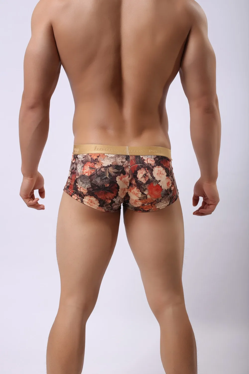 

men's breathable milk silk underwear fashion palace retro print gay boxer underwear sexy Golden belt boxer homme