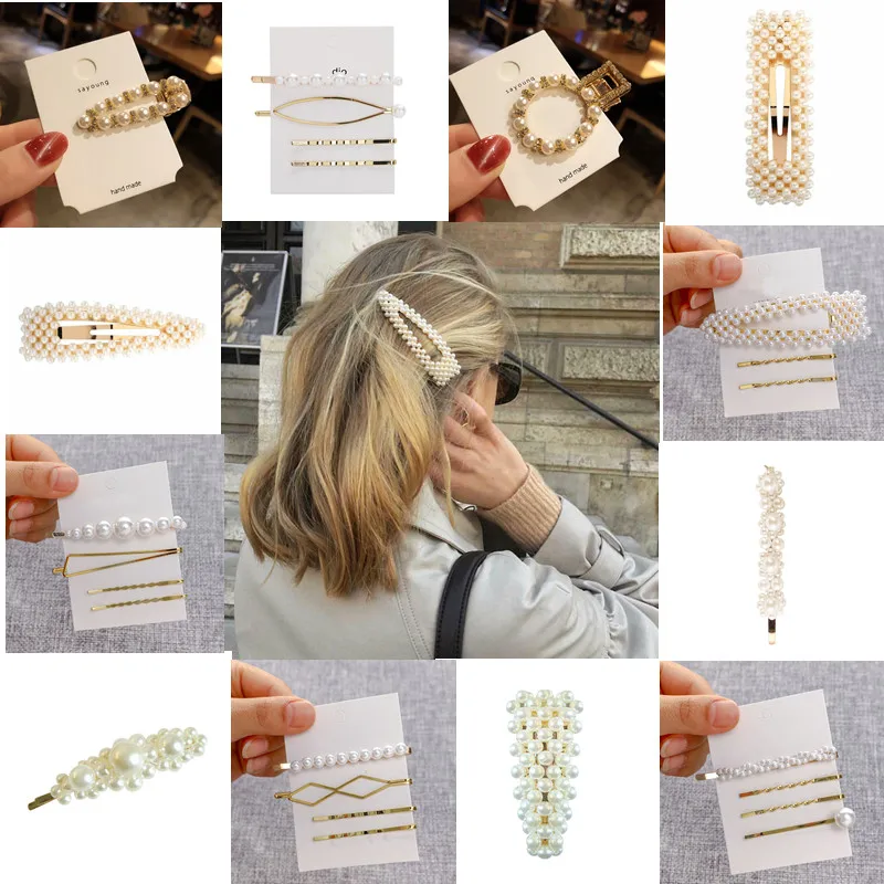 Wholesale 4/3/1pc Fashion Women Pearl Hair Clip Snap Barrette Stick Triangle Elegant Jewelry Hairgrip Korean Style Wholesale 4/3/1pc Fashion Women Pearl Hair Clip Snap Barrette Stick Triangle Elegant Jewelry Hairgrip Korean Style