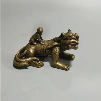 

China Pure brass Mother and son beast small Statue