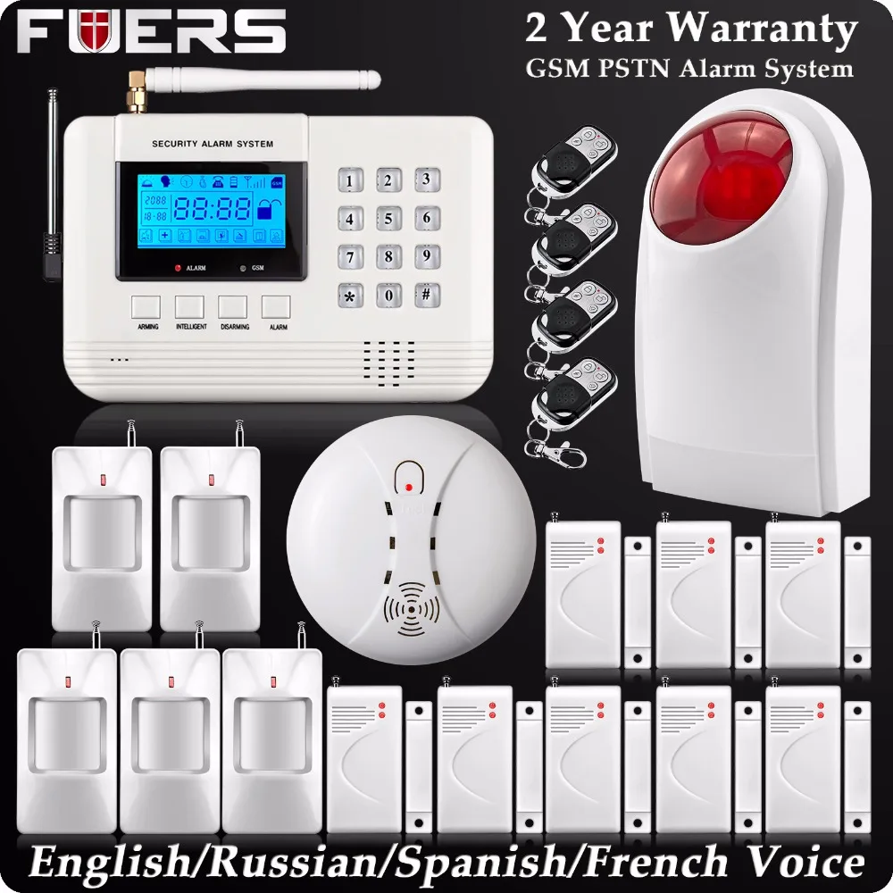 Wireless LCD GSM PSTN Home Alarm Security DIY Burglar House Fire Wireless Smoke Detector Wireless Flash Siren 433Mhz