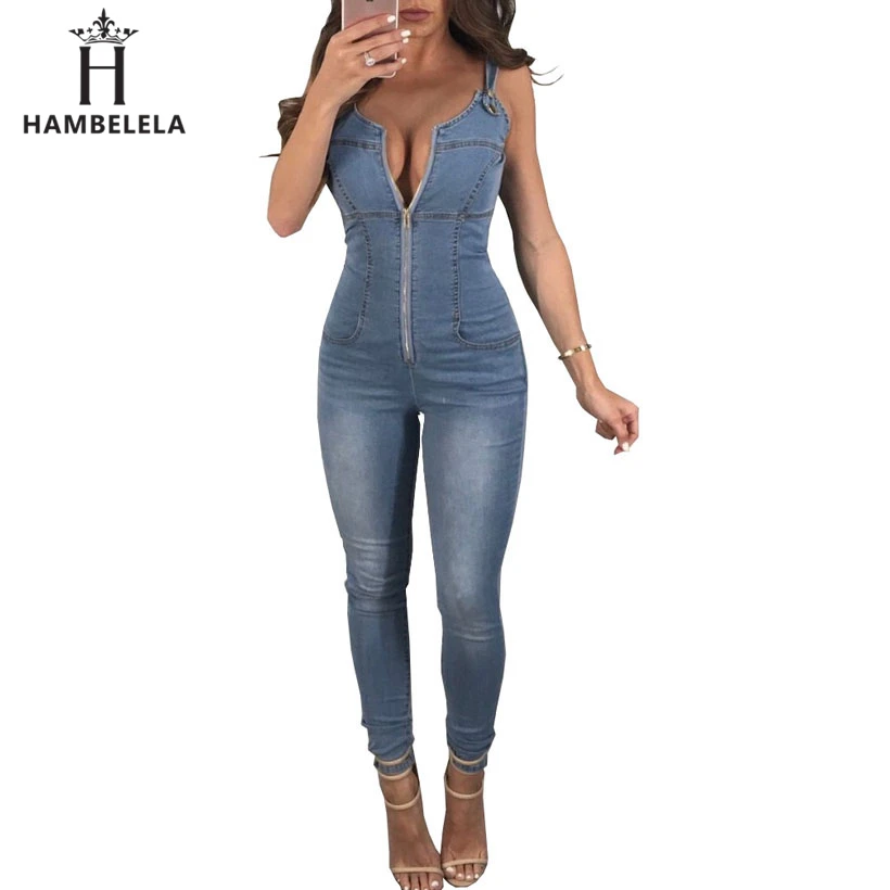 HAMBELELA Summer Autumn Casual Jumpsuit V Neck Zipper Sleeveless Bodycon Bodysuit 2018 Jeans Denim Overalls Women Rompers (4)