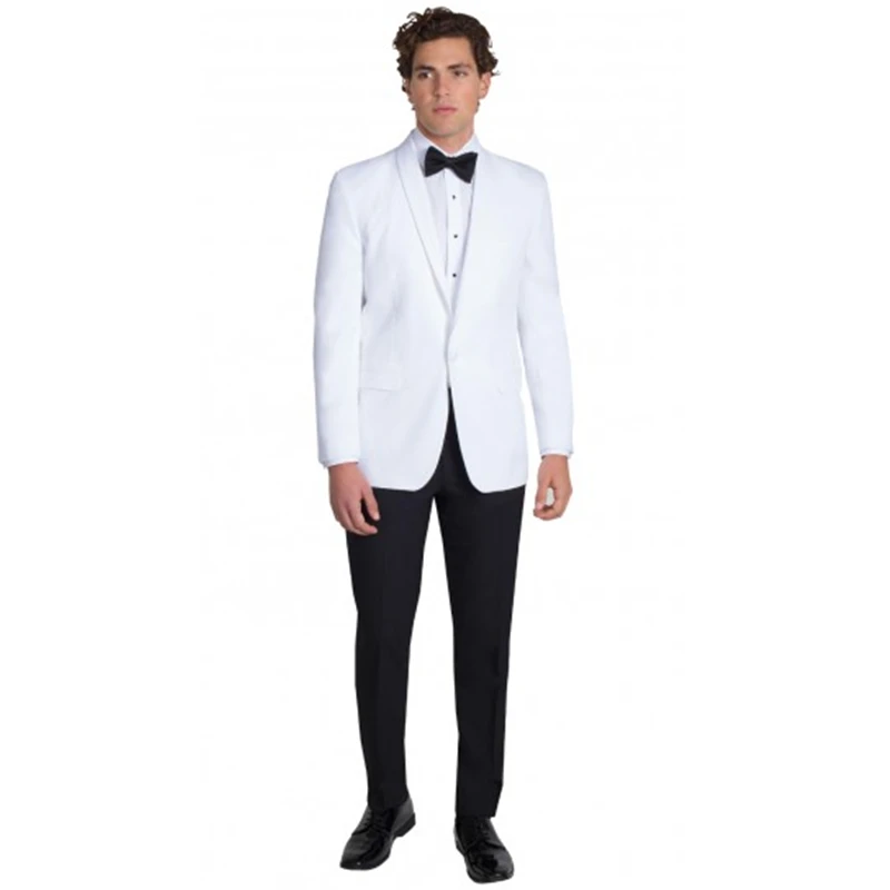 806 Tailored Made Groomsmen men suit Shawl White Groom Tuxedos White Mens Suits Wedding Masculino Vestidos (Jacket+Pants)