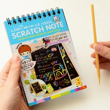 5 шт Сделай Сам милый Kawaii блокнот с рисунком граффити в рулонах с деревянной ручкой черная страница волшебный блокнот для рисования Канцелярские Товары для детей подарок