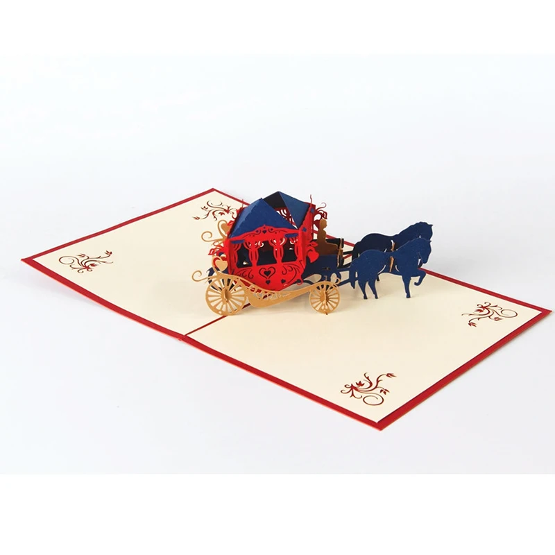  1pcs 3D Laser Cut Paper Wedding Invitations Love Carriage Cutting Greeting Pop Up Kirigami Card Cus - 32846948422