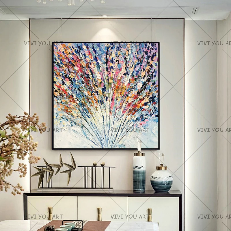 Us 44 88 49 Off Modern Oil Painting Palette Knife Thick Paint White Colorful Flowers Painting Home Decoratmodern Abstract Home Wall Art Pictures In