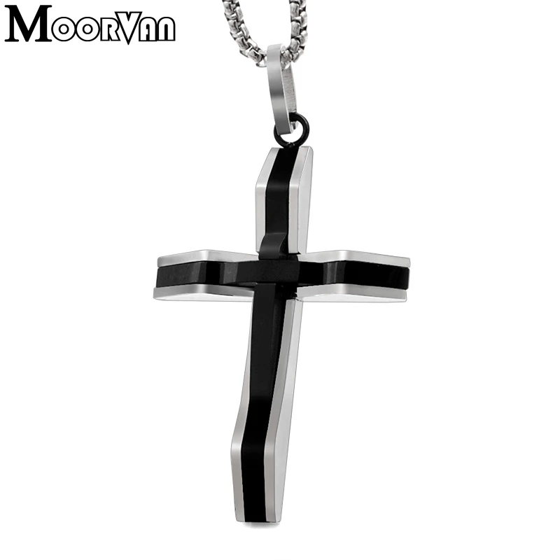 Moorvan крест кулон ожерелье Мужская нержавеющая сталь распятие ювелирные изделия женские ожерелья Панк Мода волны в форме