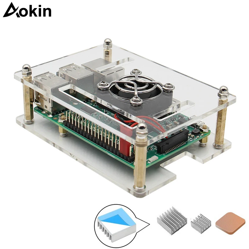 Для Raspberry Pi 3 прозрачный акриловый корпус с охлаждающим вентилятором комплект