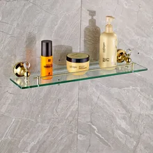 Golden Crystal Wall Mount Glass Bath Storage Holder Bathroom Cosmetic Shelf