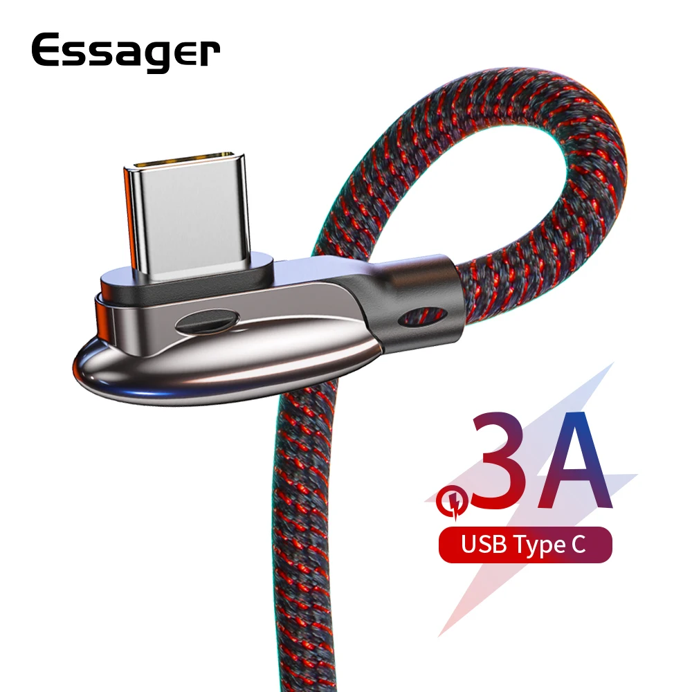 

Essager 90 Degree USB Type C Cable Fast Charge Wire Cord USB C Cable for Samsung Xiaomi Redmi K20 Pro Mobile Phone USB-C Charger