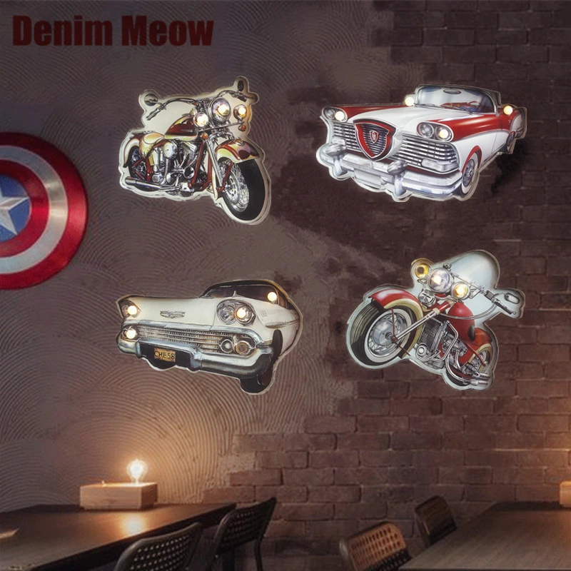 

Motorcycle LED Neon Sign Retro Plaque Hanging Metal Painting Decorative Metal Plate for Pub Bar Car Advertising Signboard N222