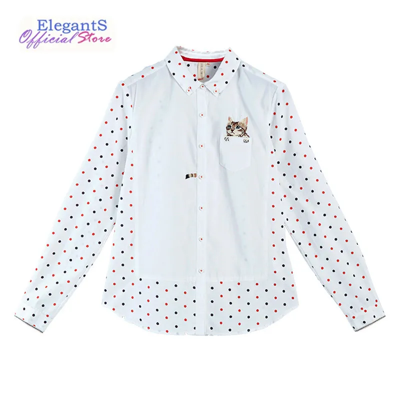 Рубашка женская с длинным рукавом и отложным воротником в горошек|women blouses|blouse polka