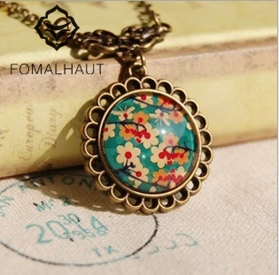 

Hot Fashion Hand-painted Floral time gem Necklace Long Strip Pendant Necklaces Women FOMALHAUT Jewelry SX-09