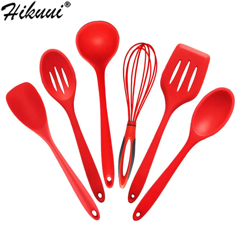 

6pc/Set Kitchen Silicone Cooking Tools Food Grade Silicone and Nylon Cooking Utensils Set for Spoon Spatula Ladle Egg Beaters