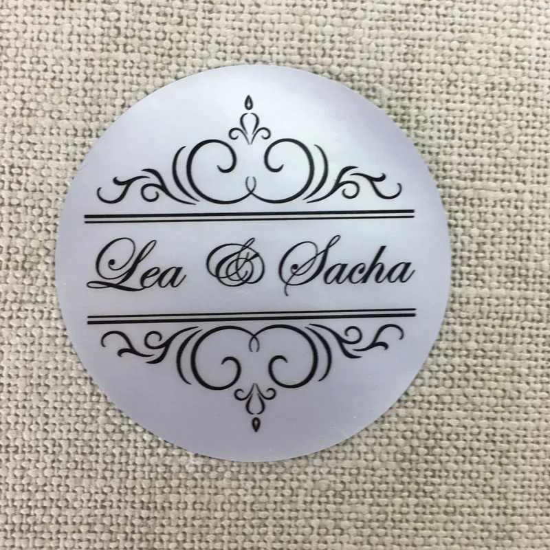 

4 cm custom 100 pcs Personalized Matt Silver PVC Sticker Free design Clear Logo Shower Wedding Baby Invitation Envelope Stickers