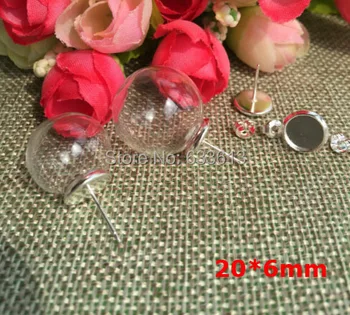 

SLAE Free ship!! 20sets/lot 20*6mm glass globe & 8mm silver earings base&plug set glass vial pendant earring set , glass bottle