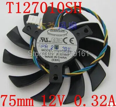 

Free Shipping T127010SH 4pin 12V 0.32A 75mm 40mmx40mmx40mm Graphics card fan