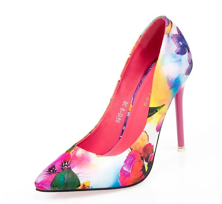 Women Pumps High Heels 10CM Colorful Ladies Floral Printing Shallow Slip On Pointed Toe Office Shoes Female Wedding Shoe Footwer Women Pumps High Heels 10CM Colorful Ladies Floral Printing Shallow Slip On Pointed Toe Office Shoes Female Wedding Shoe Footwer