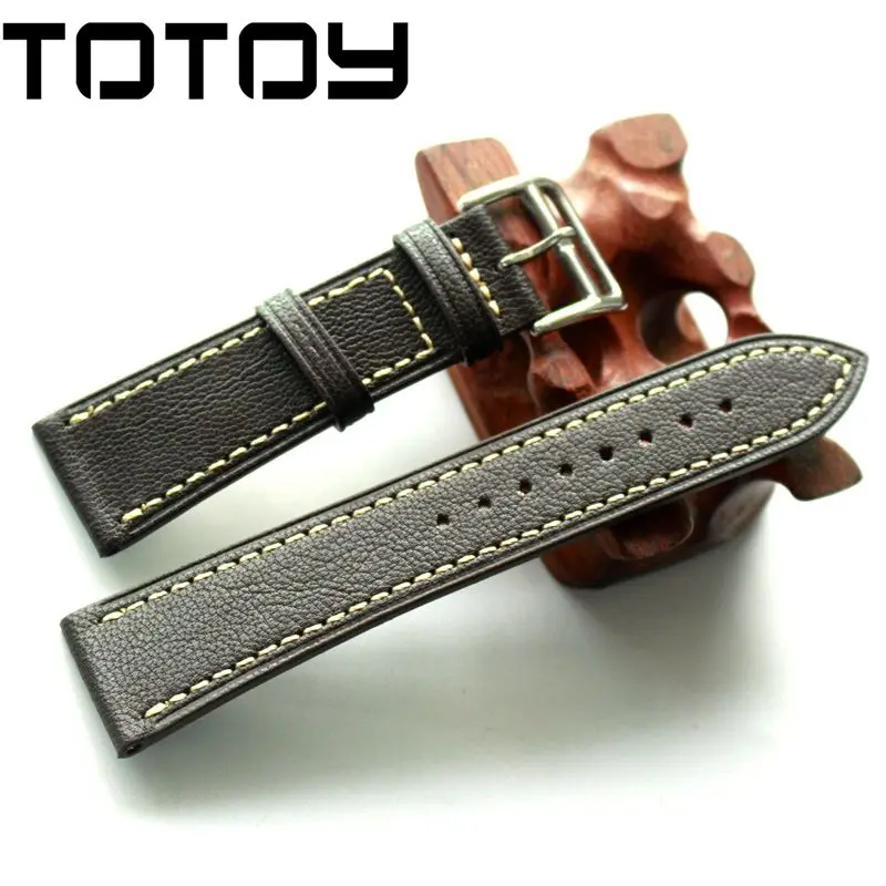 TOTOY ручной работы кожаные Ремешки для наручных часов, 22 мм 24 мм мягкий винтажный мужской кожаный ремешок, простой французский козья кожа материал