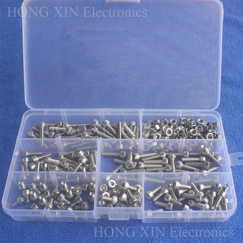

250Pcs M4 PCB 304 Stainless Steel Screws Nuts Sets Cap head Threaded Hex Screws Bolt Assortment kit set Fastener Hardware screw