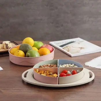 

Wheat Straw Snack Plate Candy Box Fruit Tray Dish Handle Creative 4 Grid Compartments With Lid Home Party Serving
