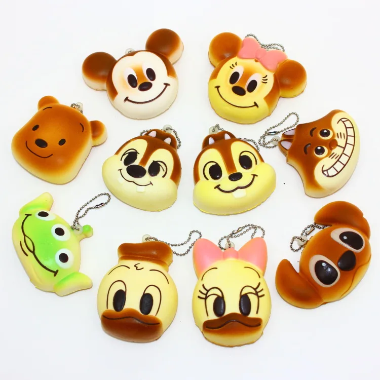

Wholesale 60pcs/lot original 6cm kawaii soft scented squishy mickey bun squeeze toys for cell phone keys Straps squishies bread