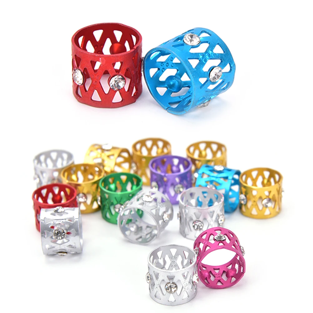 

10pcs Hair Extension Tool Jewelry Metal Tube Lock Rhinestone Hair Dread Braids Dreadlock Beads Adjustable Braid Cuffs Clip