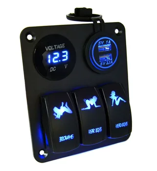 

Waterproof 3 Gang Rocker Switch Panel + 12V LED Voltmeter + Double USB Power Outlet Charger Socket for Marine Boat Car Rv Vehicl