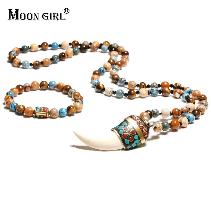 MOON GIRL, уникальный дизайн, этническое ожерелье с кулоном, для женщин, богемное, натуральный камень, бисерное длинное ожерелье, ювелирное изделие, Прямая поставка