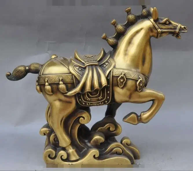 

free shipping S00737 14"Chinese fengshui Bronze Animal Successful Running Tangma Safety Horses Statue