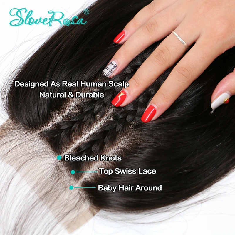 9a Brazilian Straight Human Hair Top Lace Closure Bleach Knot With