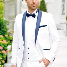Изготовленный на заказ белый свадебный костюм формальный из трех частей Одежда для жениха(куртка+ брюки+ жилет