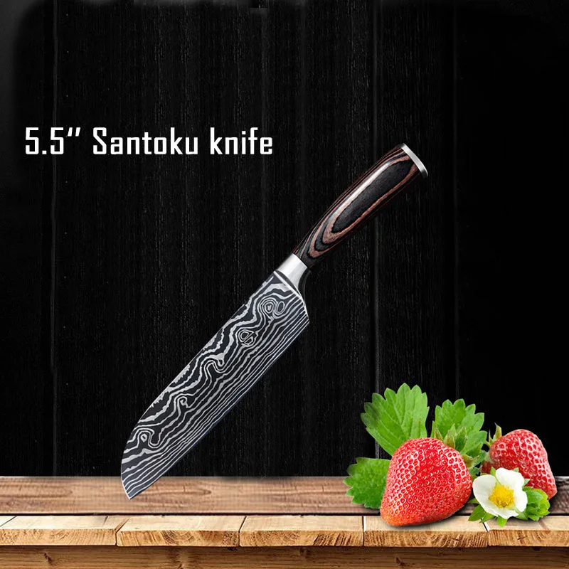 Набор кухонных ножей лезвия из нержавеющей стали Дамасские лазерные наборы шеф-ножей Santoku инструменты для приготовления пищи Кухонные