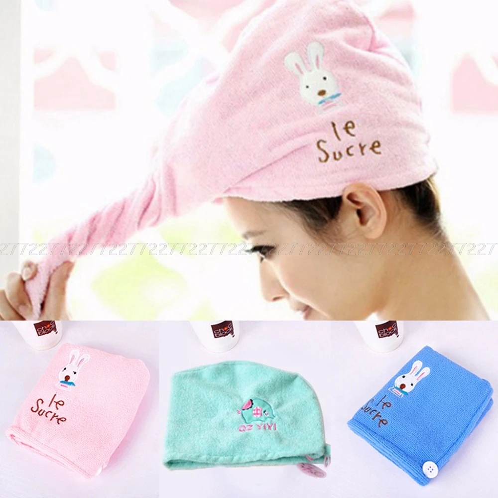 

Lovely Cartoon Soft Microfiber Bath Towel Hair Dry Hat Cap Bathroom Spa Shower Jun14 dropship