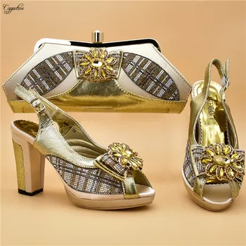 

Hot sale gold sandals with bag set nice high heel pump shoes and purse bag sets 888-4