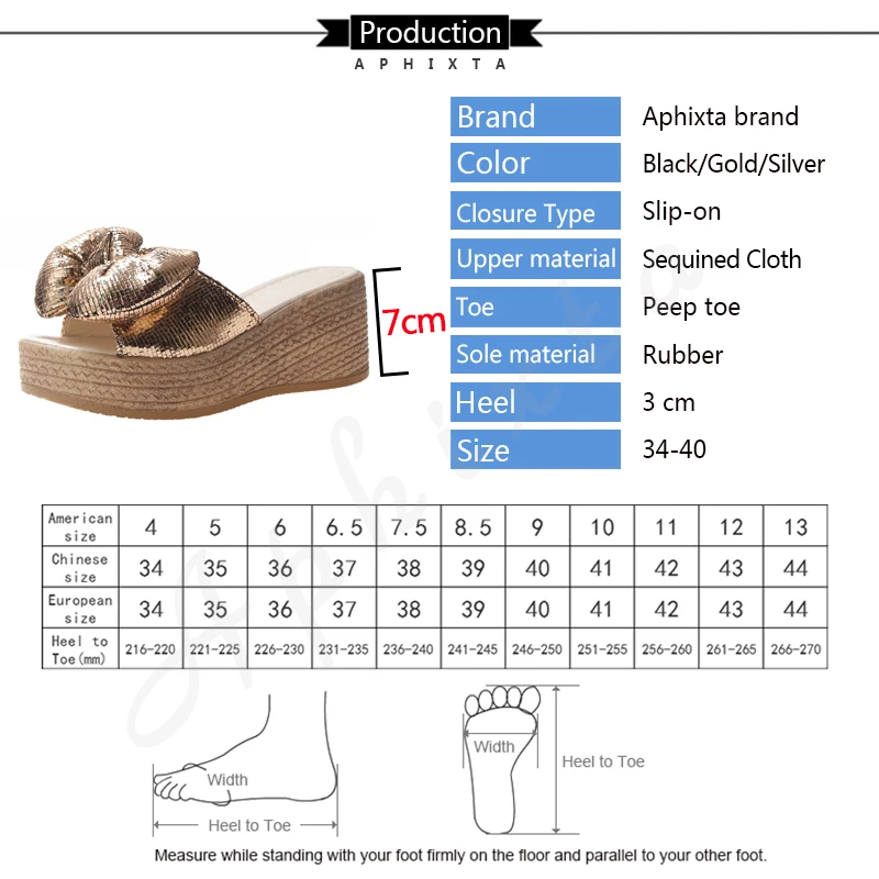 Aphixta/шлепанцы на танкетке 7 см; женская обувь; женские вьетнамки из расшитой блестками ткани золотистого цвета; обувь на платформе; женские пляжные шлепанцы; zapatos mujer