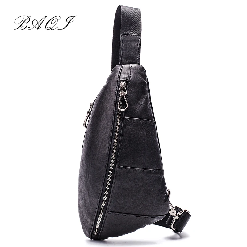 

BAQI Brand Shoulder Bag Men Chest Bag Genuine Leather Cowhide 2019 Fashion Casual Crossbody Messenger Bag Men Back pack Travel