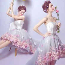 2017 new sweet women petals tube top fairy low-high train bride wedding party formal dress